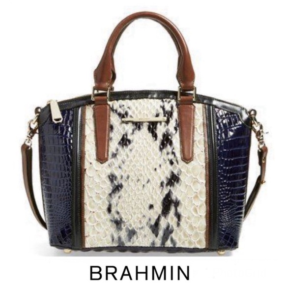 Brahmin Handbags - BRAHMIN Vivian Dome Tricolor Structure Croc Leather Luxury Shoulder Tote Satchel